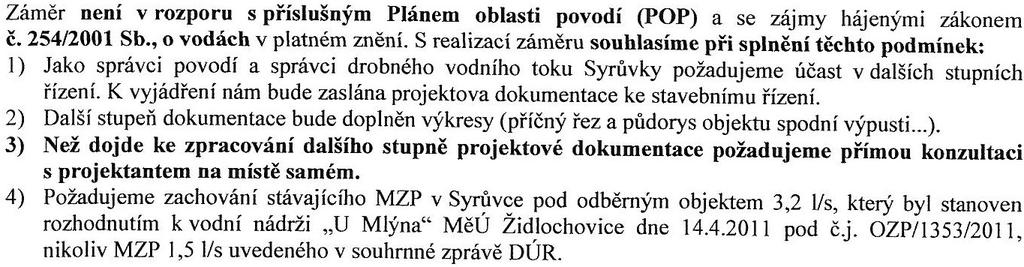 Stanovisko Povodí