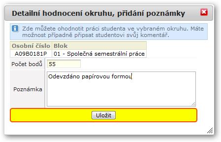 3.5.8 Hodnocení studentů V seznamu studentů je pak jasně vidět, že u daného studenta byl počet bodů zadán ručně: