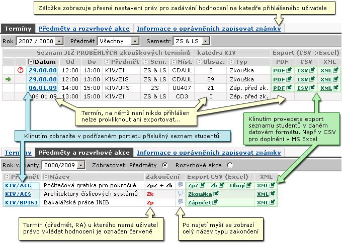 3.3.6 Hromadné načtení známek Obrázek 3.21: Portlet poskytuje seznamy studentů a jejich exporty. učující) doplní potřebné údaje, soubor uloží a poté prostřednictvím portletu nahrají do IS/STAG.