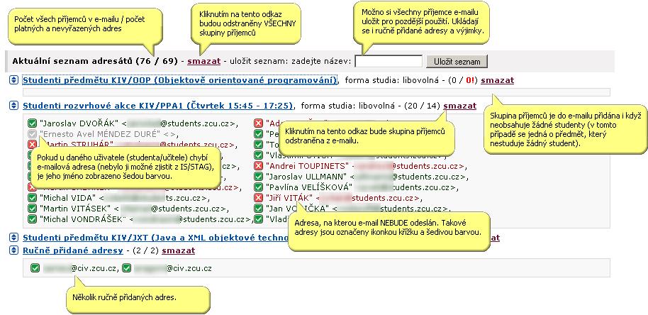 3.4.2 Práce s aplikací a příklady skupiny / označených skupin se provede stiskem tlačítka Přidej vybrané skupiny adresátů.