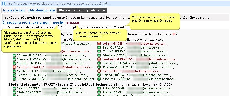 3.4.2 Práce s aplikací a příklady Obrázek 3.33: Výpis všech uložených skupin. Obrázek 3.34: Výpis všech odeslaných e-mailů.