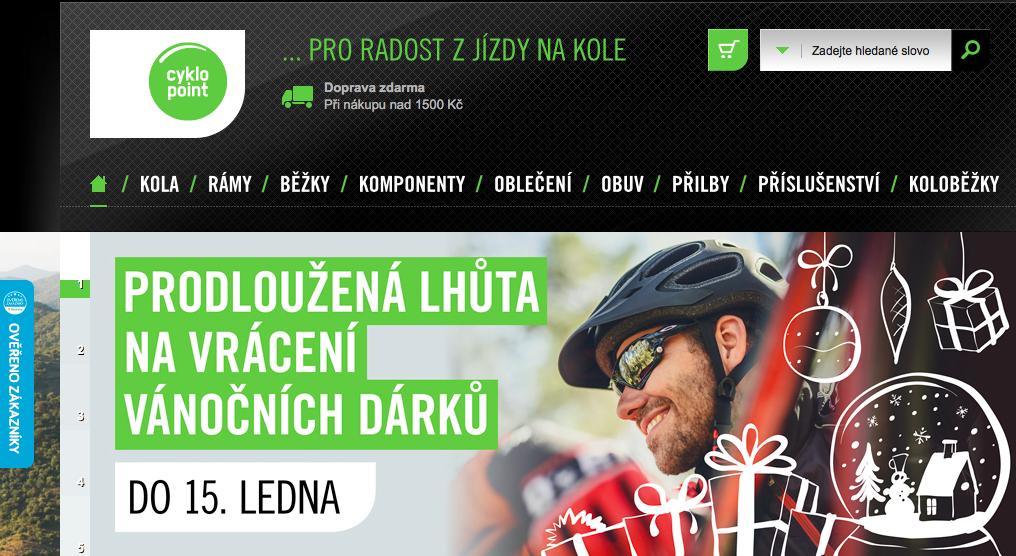 Obr. 10: Domovská stránka Cyklo point (Cyklo Point, 2017) Porovnání vzhledu domovských stránek Vzhled a přehlednost webových stránek často hraje rozhodující roli při nákupu zákazníka.