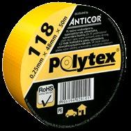 Polytex 111 Profesionální samolepící textilní páska typu DUCT Polyetylénová fólie vyztužená tkaninou bavlna-polyester, lepící vrstva na bázi přírodního kaučuku. Vysoká pevnost v tahu.