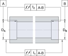 dělené Obvodové normální Neurčitý směrnormální Neurčitý směr Bodové normální t 1 t 2 N7 ½ IT6 IT6 3,2 Ne K7 ½ IT6 IT6 3,2 Ne J7 ½ IT6 IT6 3,2 Obvykle ano H8 ½ IT6 IT6 3,2 Ano 3.1.2. Geometrické tolerance ložisek Ložiska od výrobce SKF se tolerují pomocí celkového házení ( ).