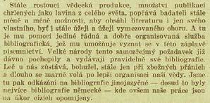 Obrázek 2 Ukázka z článku: Nevole, S. Za lepší organisaci naší vědecké činnosti, zvláště za uspořádání řádné vědecké bibliografie. Časopis lékařů českých, 1946, č. 7, s. 243 244.