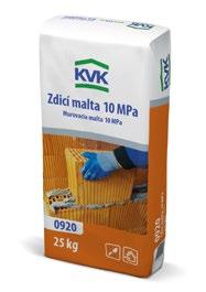 0920 KVK Zdicí malta 10 MPa 25 kg 40 kg 25 kg 40 kg 1 t 1 t 0921 KVK Zdicí malta 10 MPa se zimní přísadou zdicí malty cca 16 l cca 24 l cca 0,60 m 3 cca 3,2 l 0 2,5 mm (KO/KU) nad 5 C cca 0,60 m 3