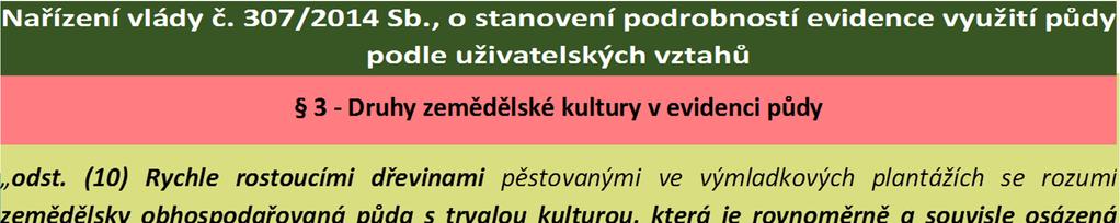 Legislativa Rozdělení zemědělských kultur, včetně RRD, vychází z definic uvedených v čl.
