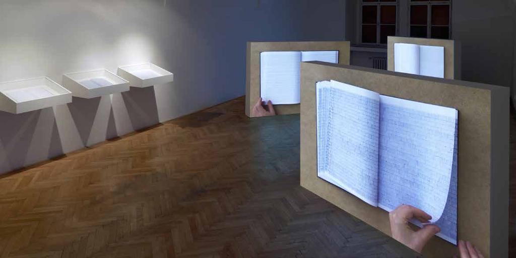 2010, Brno, Galerie Kabinet, Till the Blue Skies Drive the Dark Clouds Far Away SOMETIMES IT HURTS, 2007-8, 3 books (400 pages), drawing by blue ballpen, 3 x DVD SOMETIMES IT HURTS, 2007 8, 3 knihy