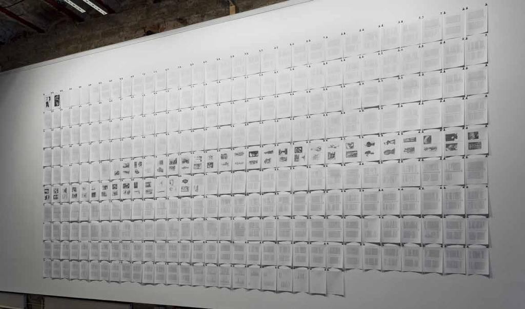 2014, Estonia, Tallinn, Vaal gallery, Tracing The Memory MYŠLENKY MODERNÍCH SOCHAŘŮ, 2013, xerox, kresba modrou propiskou, kancelářský papír, formát A4, 302 ks Všechny stránky knihy Myšlenky