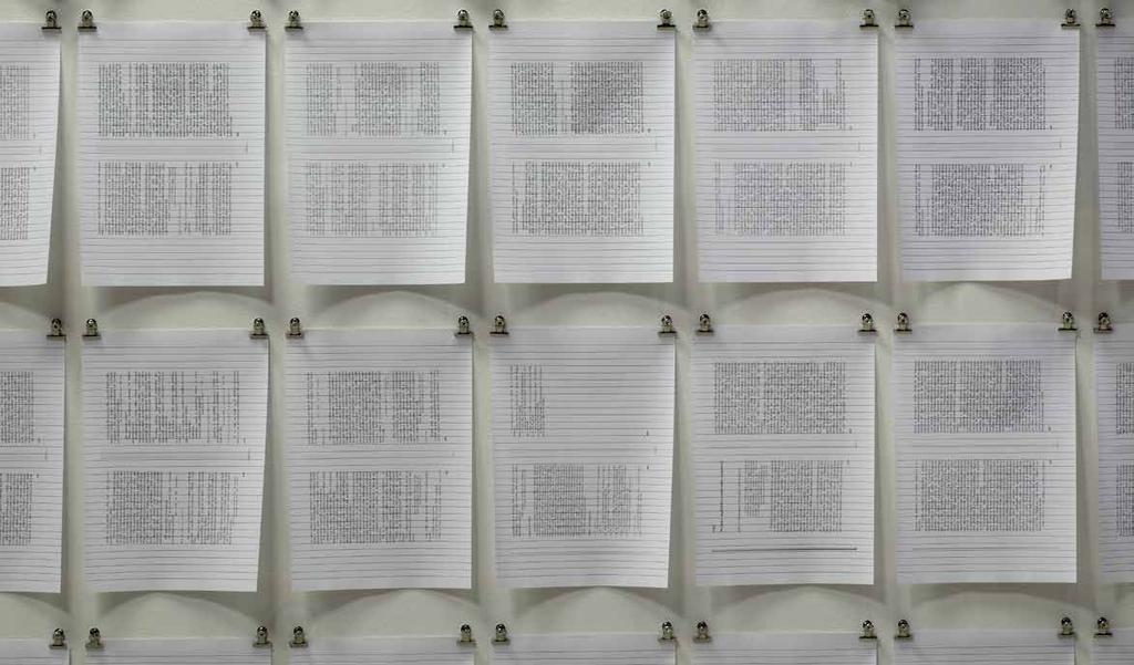 2013, Praha, Galerie Fredinanda Baumanna, Myšlenky moderních sochařů MYŠLENKY MODERNÍCH SOCHAŘŮ, 2013, xerox, kresba modrou propiskou, kancelářský papír, formát A4, 302 ks Všechny stránky knihy