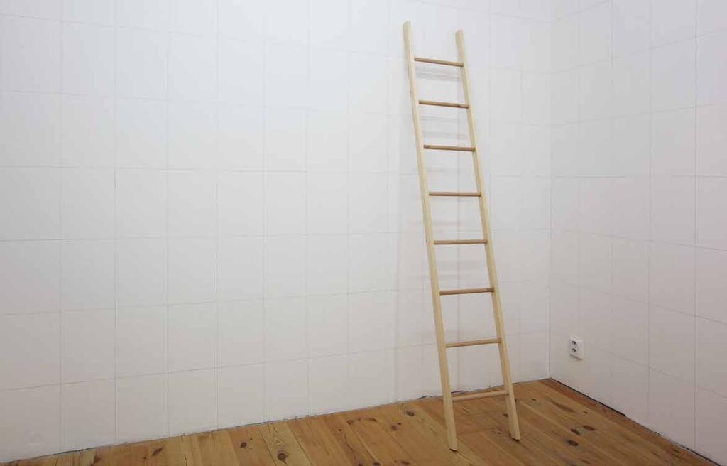2013, Praha, Galerie 35m2, AAAA BEZ NÁZVU, 2013, dřevěný objekt, 33,5 x 200 x 4 cm Dřevěný žebřík byl vyroben tak, aby prázdný prostor mezi jeho jednotlivými příčkami odpovídal přesně formátu