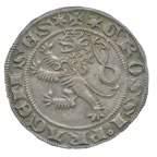 Die Vorderseite zeigt die böhmische Königskrone und die Umschrift in zwei Zeilen WENCEZ- LAVS SECVNDVS DEI GRATIA REX BOEMIE.