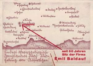 4 Werbe postkarte der Perl taschenfirma Emil Baldauf, Annaberg ca. 1936 Reklamní pohlednice firmy Emil Baldauf, výrobce korálkových kabelek, Annaberg asi 1936.