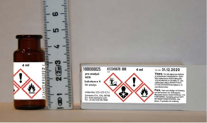 70 Pokyny pro označování a balení Jsou-li skutečné rozměry štítku 32 x 95 mm, lze na něm uvést čtyři výstražné symboly v požadované minimální velikosti 1 cm 2.