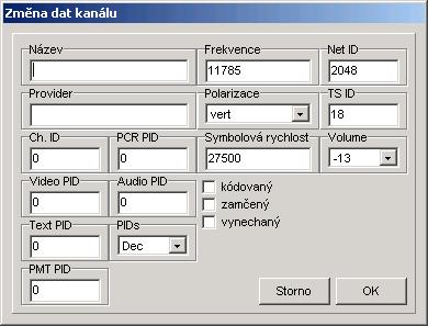 kanálů a zvolte funkci "nový" z menu kanálů, které se zobrazí.