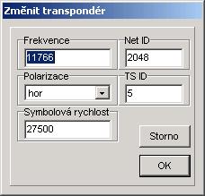 Možnost volby jednotlivých funkcí získáte, kliknete-li pravým tlačítkem myši na seznam transpondérů. Zobrazí se tak místní menu seznamu transpondérů.