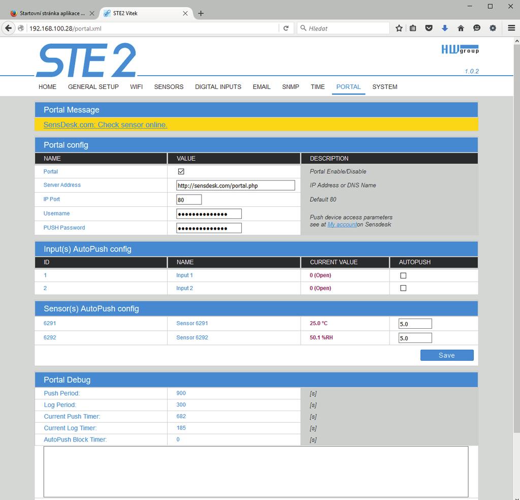 3 Na záložce Portal zaškrtněte pole Portal a stiskněte tlačítko Save.