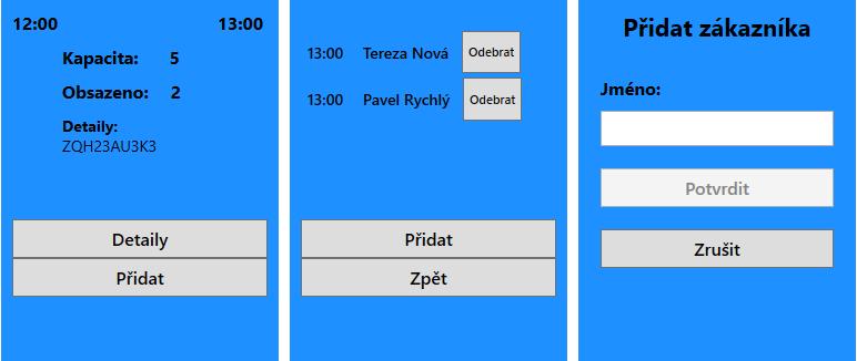 Obrázek 5.3: Jednotlivé pohledy termínů k pro objednání Grid. ZIndex =1 Visibility ="{ Binding ShowDetails, Converter ={ StaticResource }}" BoolToVisibilityConverter Zdrojový kód 5.