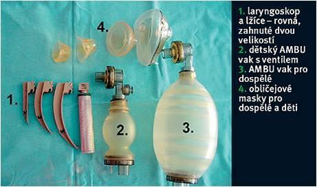 pacient při vědomí, lékař pacientovi vše vysvětlí, poučí ho a dá mu podepsat informovaný souhlas s výkonem. (Klimešová, Klimeš, 2011) Obr. 5: Laryngoskop a ruční dýchací přístroj (Zdroj: zdn.