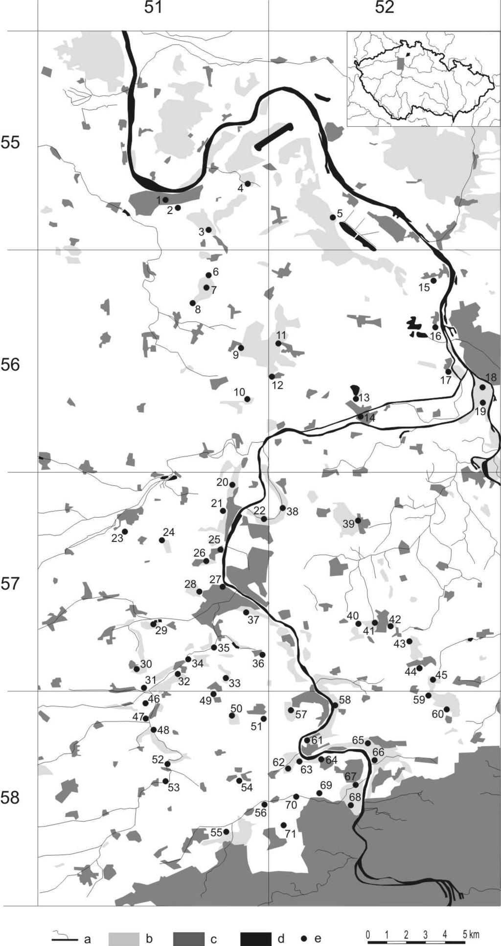František Šťáhlavský, Libor Krásný: Štírci (Arachnida: Pseudoscorpiones) Dolního Povltaví a Podřipska Obr. 1. Mapa lokalit Dolního Povltaví a Podřipska.