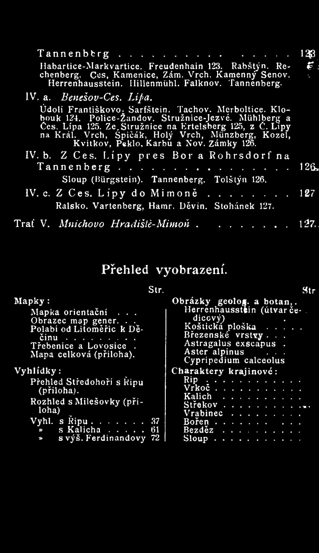 .. Polabí od Litoměřic k Děčínu... Třebenice a Lovosice. Mapa celková (příloha). Str. Vyhlídky : Přehled Středohoří s Řípu (příloha). Rozhled s Milešovky (příloha) Vyhl. s Řípu... 37» s K a lic h a.