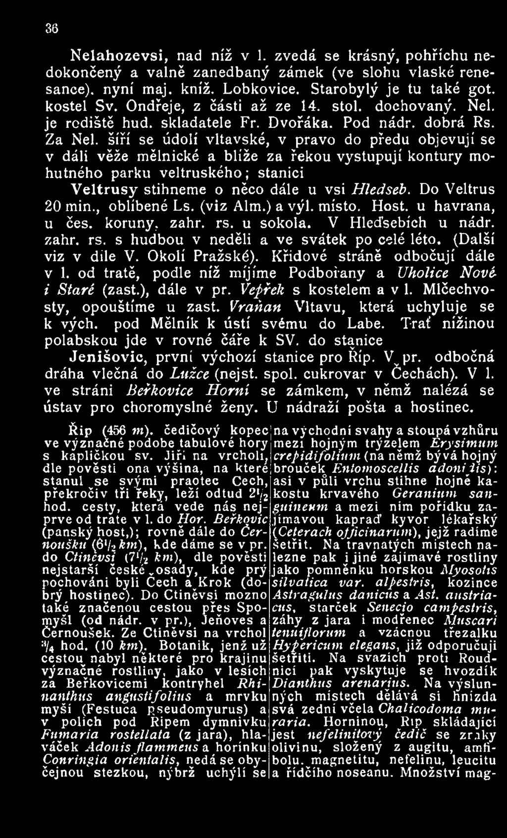 36 Nelahozevsi, nad níž v 1. zvedá se krásný, pohříchu nedokončený a valně zanedbaný zámek (ve slohu vlaské renesance). nyní maj. kníž. Lobkovice. Starobylý je tu také got. kostel Sv.