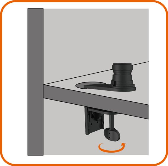 Utáhněte ruční šroub tak, aby se přítlačný disk plně dotýkal spodní strany desky stolu. D. Jiné Některé kancelářské oddělovací systémy jsou vybaveny otevíracím panelem pro uložení kabelů.