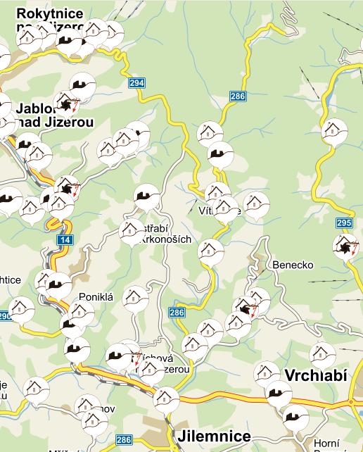 5.4 Lokalita od Vítkovic po Horní Sytovou s říčkou Jizerkou Obrázek 4 Mapa vodních mlýnů na říčce Jizerce 236 5.4.1 Mikoláškův mlýn č. p. 33 V Křížlicích, v části obce Jestřábí v Krkonoších, se nachází vzácný příklad roubeného domu krkonošské oblasti, kterým je Mikoláškův mlýn.