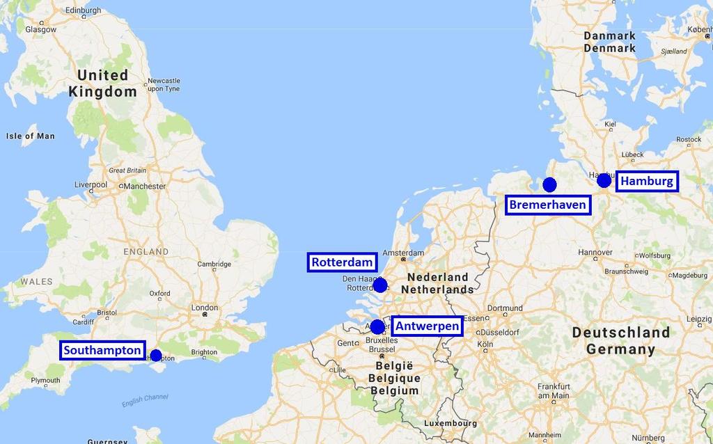 PŘÍLOHA B - MAPA ZÁPADOEVROPSKÝCH PŘÍSTAVŮ