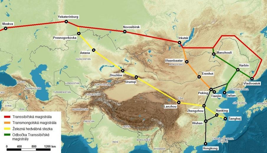 PŘÍLOHA C - MAPA ŽELEZNIČNÍCH KORIDORŮ EURASIE zdroj: http://www.people.