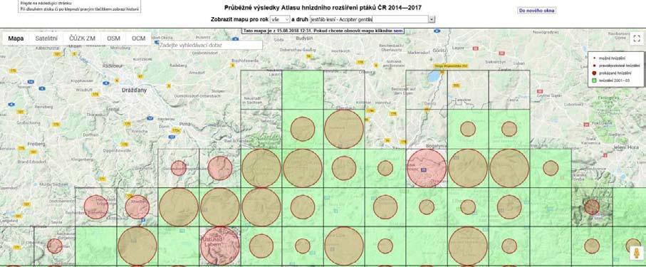 15: Mapa hnízdního rozšíření luňáka hnědého v zájmové části severních Čech. 5.7.