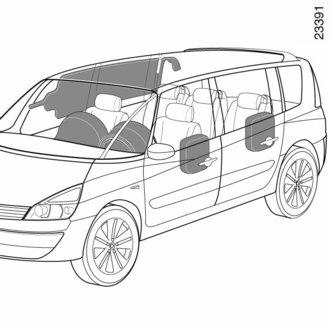 BOČNÍ OCHRANNÁ ZAŘÍZENÍ Clonové airbagy B Je jimi vybavena každá horní část vozidla.