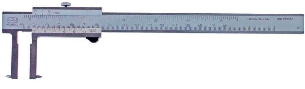 Posuvná měřítka Vernier Calipers Kalená nerezová ocel, Lapované měřící plochy, Plochý (šířka - 3,5) nebo kulatý (průměr - 1,6) hloubkoměr Posuvné měřítko je dodáváno v dřevěném pouzdře Dělení: 0,01