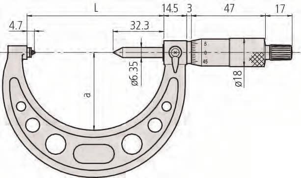 Třmenové mikrometry na měření závitů Série 125 Tyto třmenové mikrometry na měření závitů mají pevný dotek a nabízí následující výhody: Provedení s pevným dotekem.