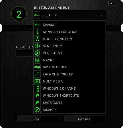 Funkce tlačítek Button Assigment Menu Default základní funkce tlačítka Keyboard Function tato funkce umožnuje tlačítku přiřadit funkci zvolené klávesy na klávesnici.