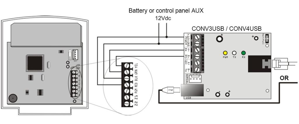 Obrázek 22: Přehrání firmware klávesnic EVO641 a EVO641R Baterie nebo