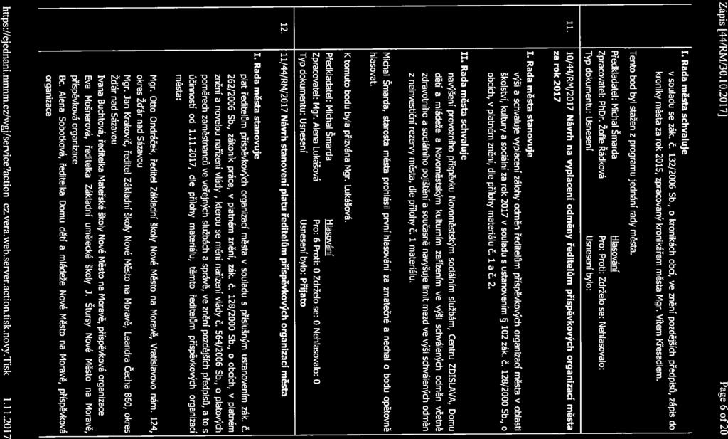 Zápis [44/RM/30.10.20171 Page 6 of20 v souladu se zák. Č. 132/2006 Sb., o kronikách obcí, ve znění pozdějších předpisů, zápis do kroniky města za rok 2015, zpracovaný kronikářem města Mgr.