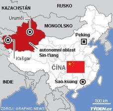 Sin Ťiang (Ujgursko) Muslimský turkický region, přirozené centrum Ujgurů Kašgar V minulosti střet