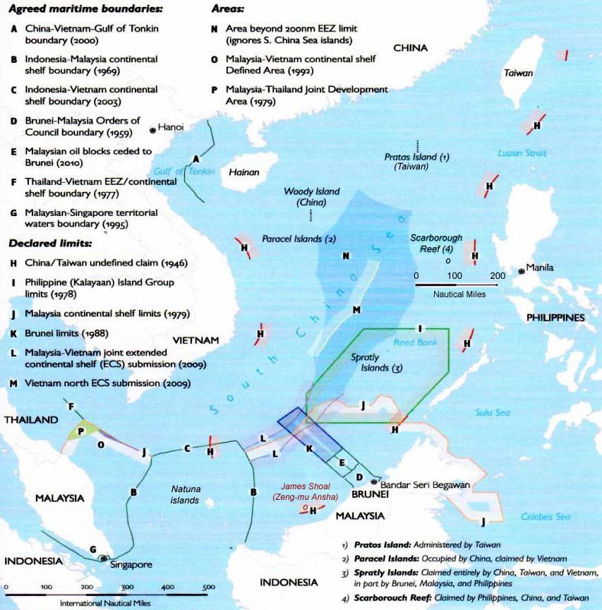Jihočínské moře Teritoriální spor o kontrolu Spratleyho ostrovů mezi Čínou, Taiwanem, Vietnamem, Malajsií, Filipínami a