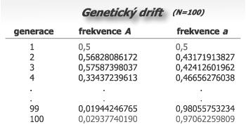 Účinek genetického driftu po jednu generaci podle různých frekvencí alel a různých velikostí populace Velikost populace N p = q = 0,5 Počet gamet N