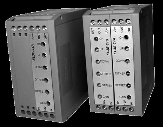 Externí analogová řídicí elektronika EL3E Provedení pro montáž na lištu podle D 50022 EL3E24A Technické parametry EL3E24AB Externí analogová elektronika v modulovém provedení pro řízení