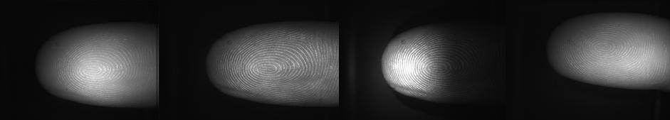 Obrázek 4.3:Snímek živého prstu ozářeného červenou, zelenou, modrou a infračervenou LED. Obrázek 4.