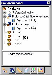 Lekce 2 Prvky sestavy Výběr součástí Není nutné použít prvek na každou součást, kterou prochází geometrie profilu. Krok Vybrat součásti umožňuje určit, které součásti chcete upravit.