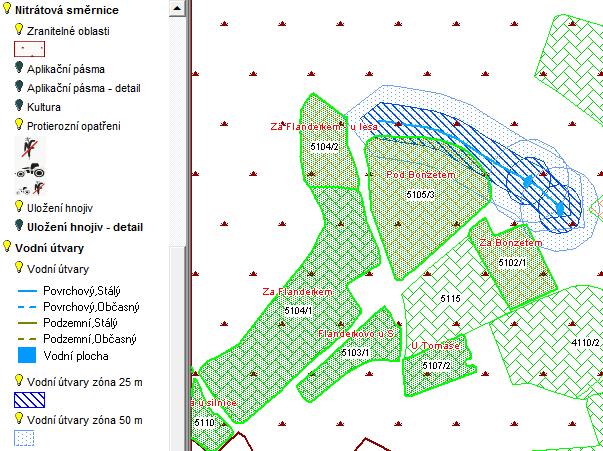 Doporučení: práce s mapou s vrstvami vod je přehlednější, vypnu-li ve stromečku Ortofotomapu.