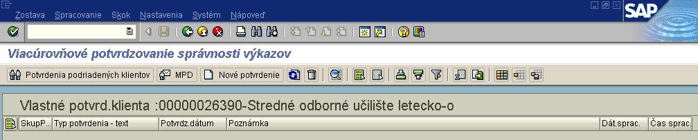 Tlačidlom MPD je možné prejsť do Modulu na prenos dát zobrazuje prehľad odoslaných súborov Tlačidlo Nové potvrdenie Obr.