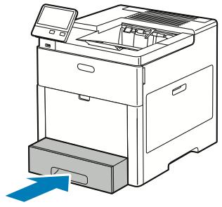 Papír a média Nevkládejte papír nad rysku maximálního naplnění. Přeplnění může způsobit zaseknutí papíru. 4. Zasuňte zásobník zpět do tiskárny. 5. Zasuňte celý zásobník do tiskárny. 6.