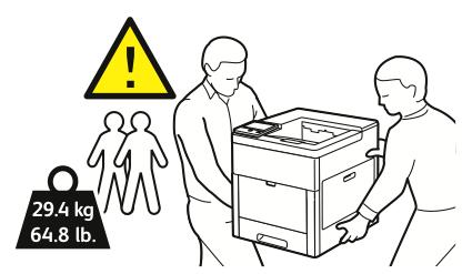 Údržba 8. Pokud je nainstalován volitelný podavač na 550 listů, je třeba ho před stěhováním tiskárny odemknout a odinstalovat. 9. Zvedněte a přeneste tiskárnu podle následujícího obrázku.