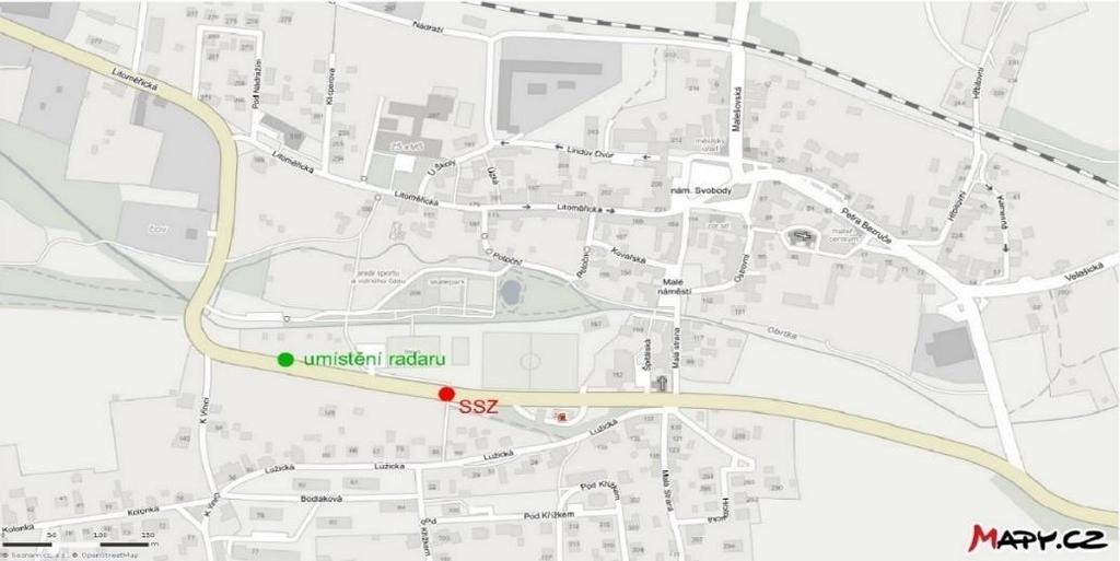 6.3.4 Dopravní průzkum Obrázek 16 Hoštka umístění radaru při dopravním průzkumu (podklad mapy.