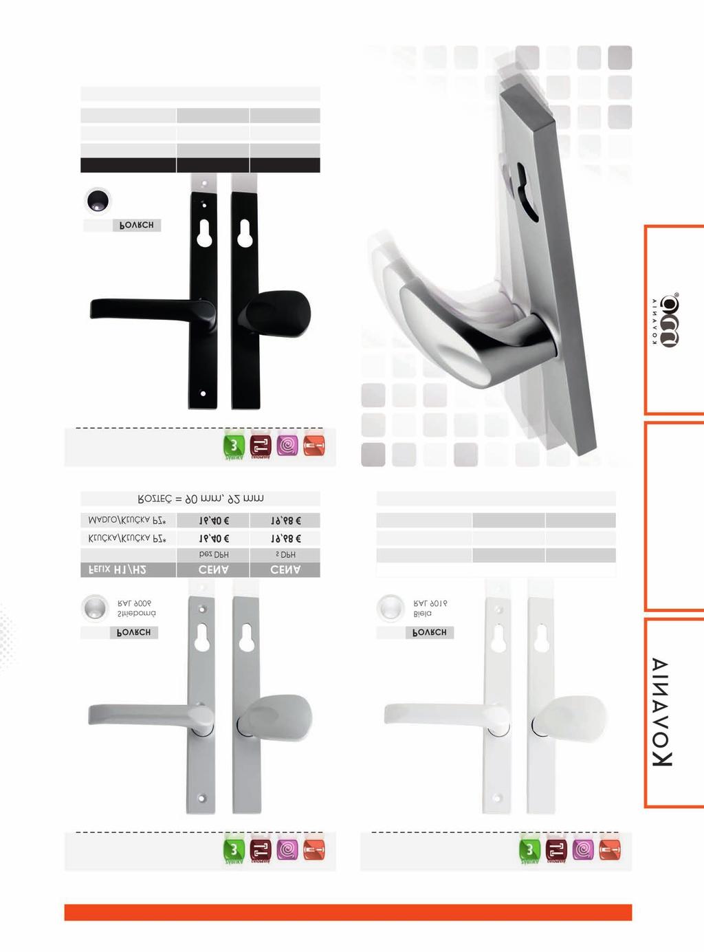 SPEVNENÉ KOVANIA - ŠTÍTOVÉ FELIX H1/ H2 FELIX H1/H2 FELIX H1/ H2 KĽUČKA/KĽUČKA PZ* 16, 40 19,68 MADLO/KĽUČKA PZ* 16, 40 19,68 ROZTEČ = 90 mm, 92 mm
