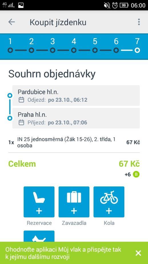 Systém zobrazí souhrn objednávky odkud je postup stejný jako od 7 kroku v kapitole 6.1.